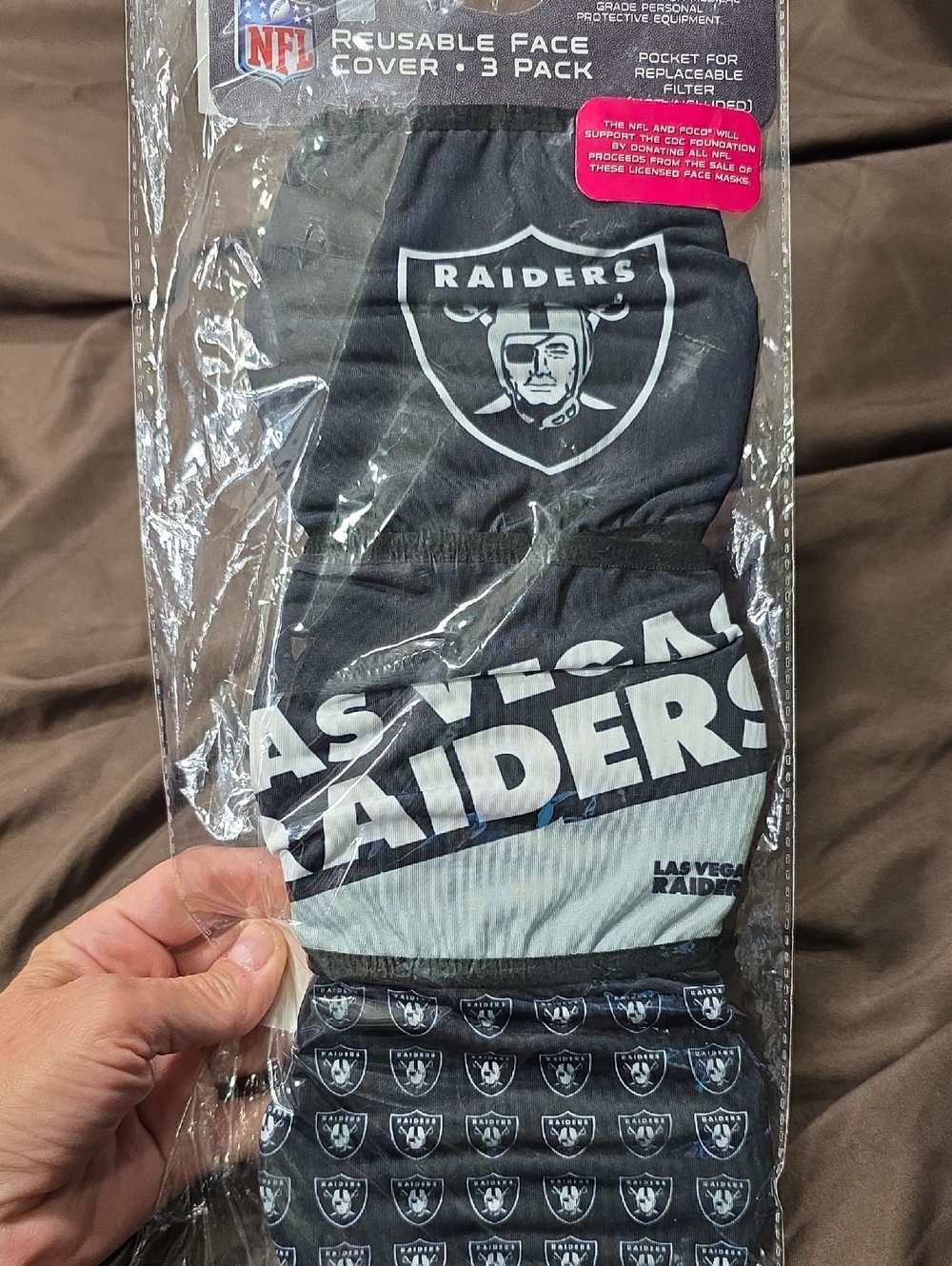 NFL Las Vegas Raiders Black & White Reusable Face Cover 3-Pack